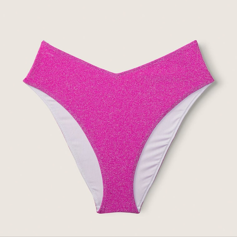 PINK Shimmer High-Waisted Cheeky Bikini Bottom